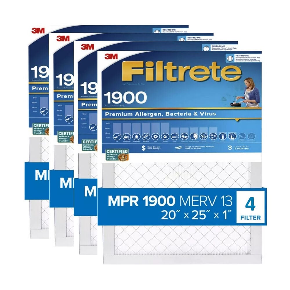 3M 20 Inch x 25 Inch 1900 MPR MERV 13 Allergen Air Filter – 4 Pack – 4333431-4 Pack