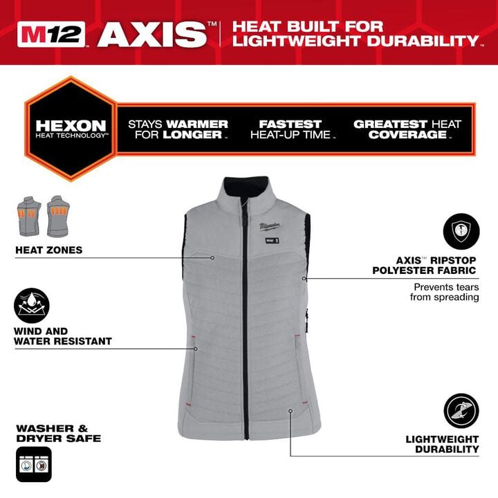 Milwaukee M12 Womens Heated AXIS Vest Kit, Gray, Large, large image number 1