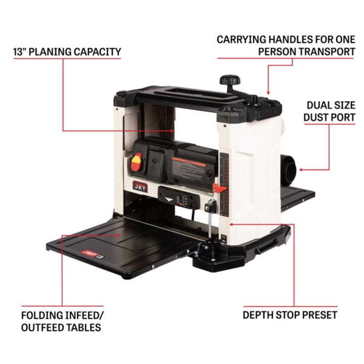 JET 13 Inch Benchtop 3-Knife Planer, large image number 7