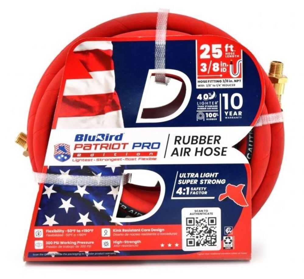 BluBird 1/2 Inch X 25 Ft. Patriot Pro Rubber Air Hose Assembly, large image number 1