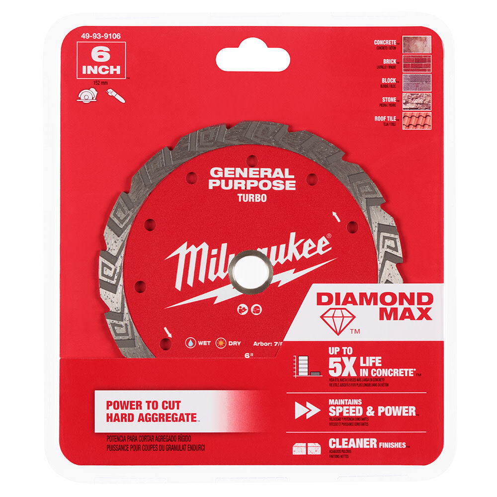 Milwaukee Diamond Max 6 Inch Turbo Rim Diamond Blade for Masonry, large image number 10