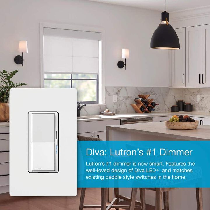 Lutron Diva 120V 150W 1P Gloss White Smart Dimmer Switch Starter Kit, large image number 3