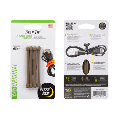 Nite Ize Gear Tie Reusable Rubber Twist Tie 3in 4pk Coyote, large image number 2