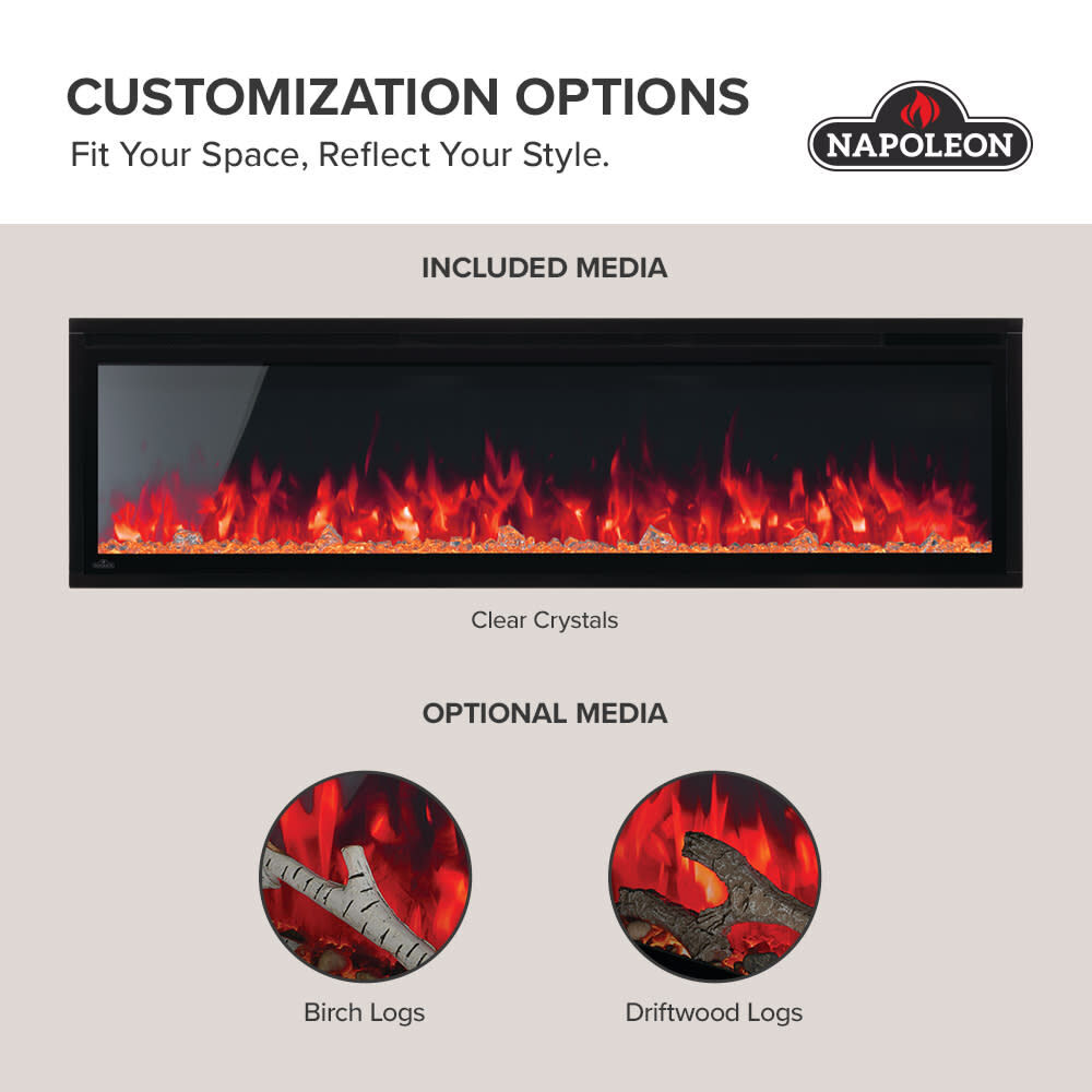 Napoleon Entice 72 Inch Black Single-Sided Wall-Hanging Electric Fireplace, large image number 8