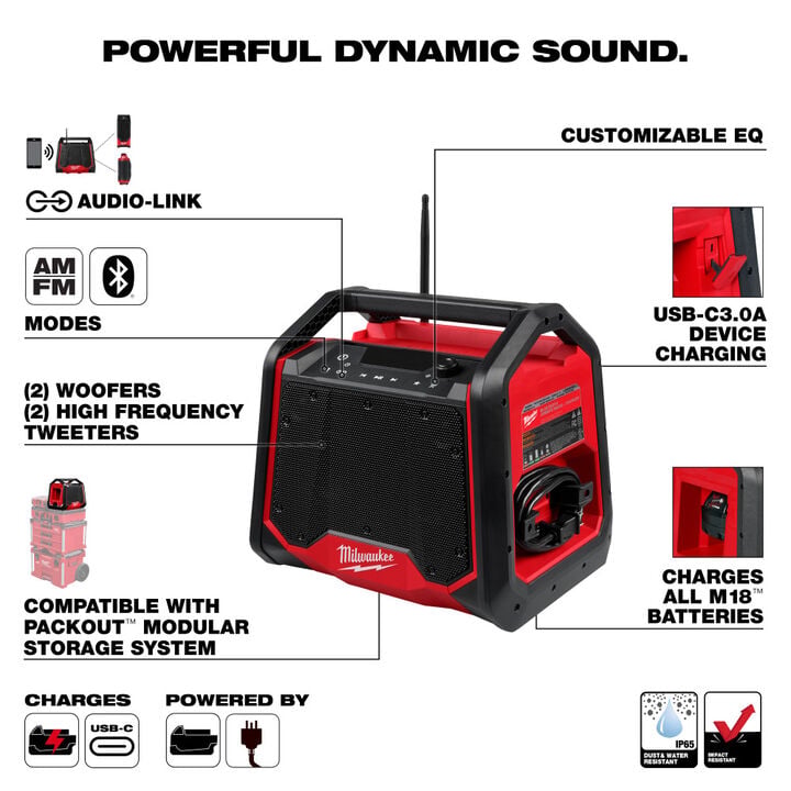Milwaukee M18 Bluetooth Jobsite Radio and Power Tool Battery Charger, large image number 3