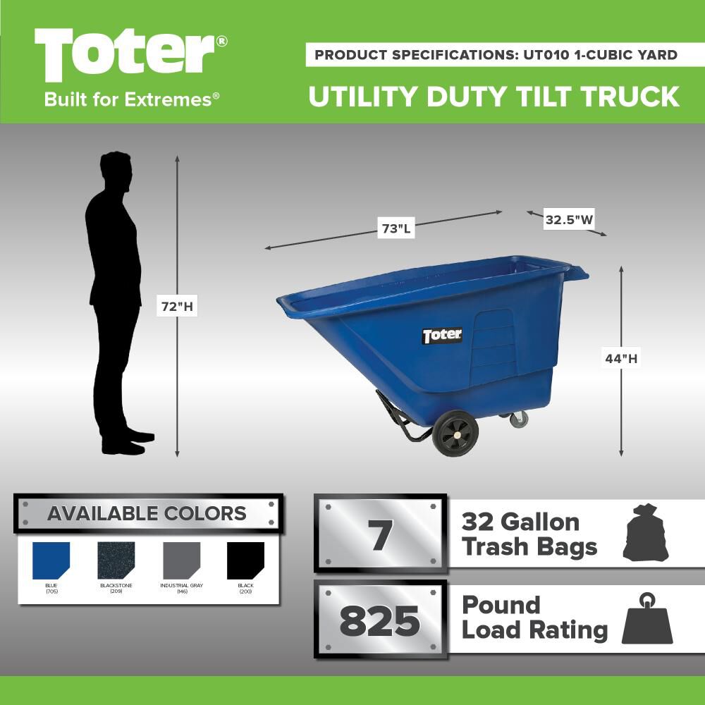 Toter 1 Cubic Yard 825 lbs Capacity Utility Tilt Truck Gray, large image number 2