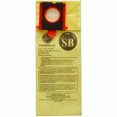 Hoover Commercial Vacuum Type SB Allergen Filtration Vacuum Bag for HushTone CH95413 10 Pack