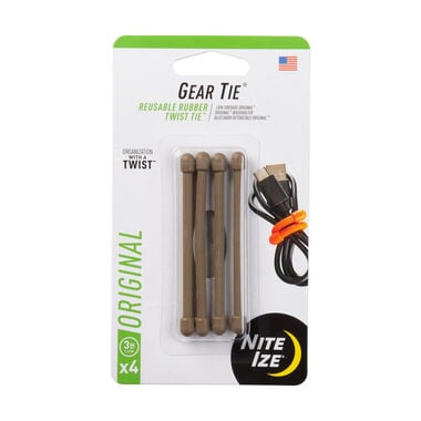 Nite Ize Gear Tie Reusable Rubber Twist Tie 3in 4pk Coyote, large image number 0