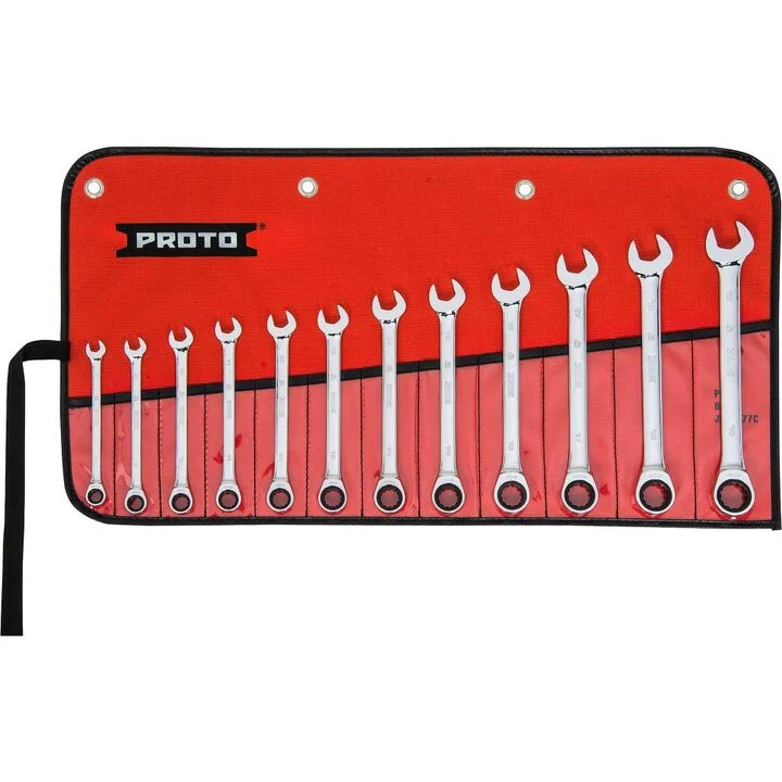 Proto 12 Piece Full Polish Metric Combination Non-Reversible Ratcheting Wrench Set, large image number 0