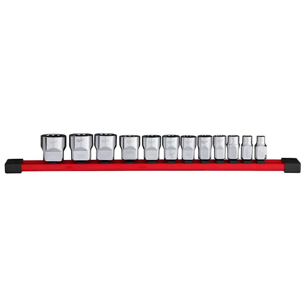Milwaukee 3/8 Inch Drive 12-Point SAE Socket Set, 12 Pieces, large image number 1