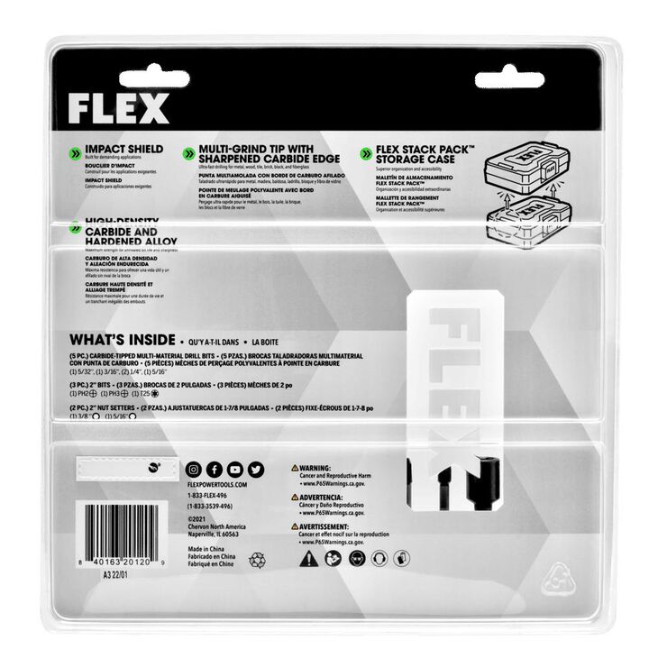 FLEX Drill & Drive Bit Set Carbide Tipped Multi Construction 10pc, large image number 3