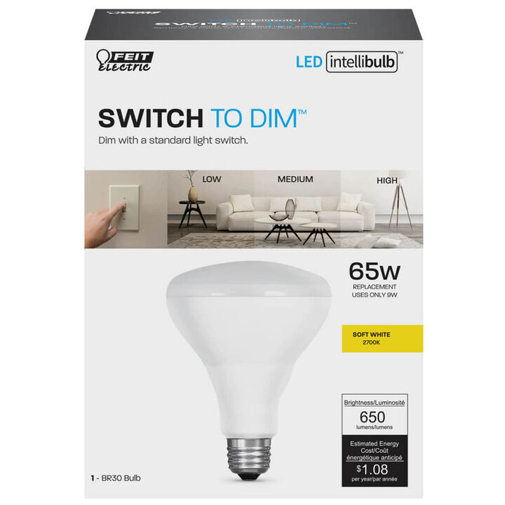 Feit Electric 65W BR30 Switch to Dim 2700K LED Bulb 1pk, large image number 1