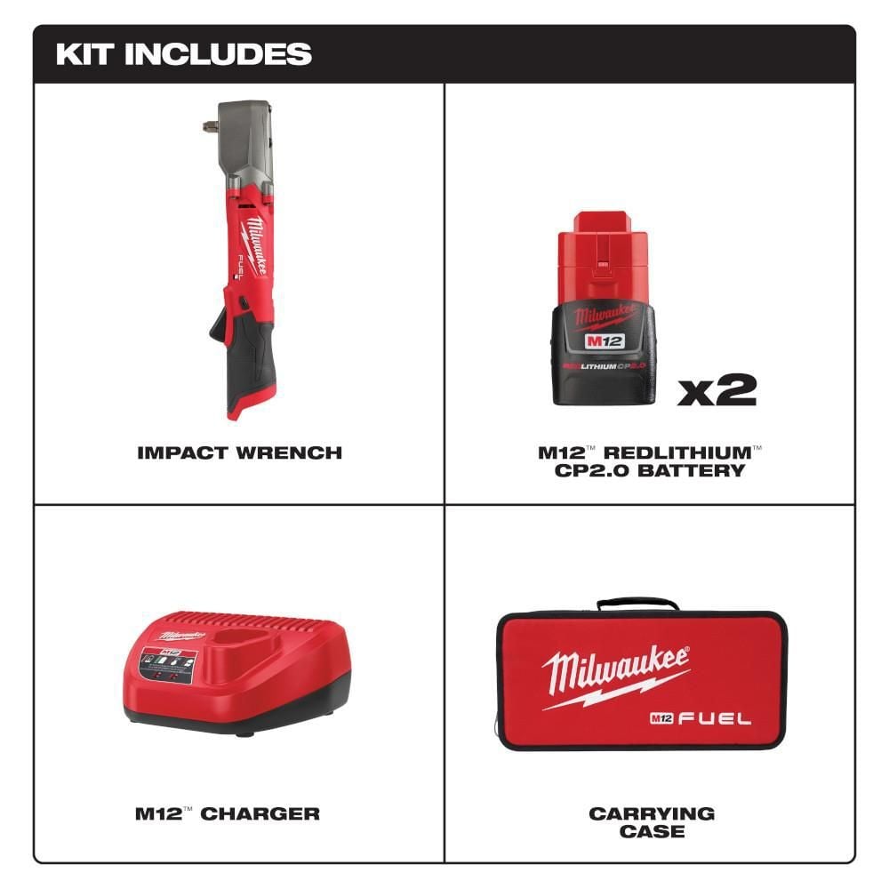 Milwaukee M12 FUEL 3/8inch Right Angle Impact Wrench Kit, large image number 2