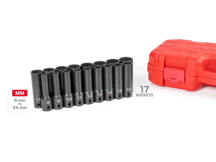 Tekton 1/2 Inch Deep 12 Point Impact Socket Set Case, 17 Piece (8-24 mm), large image number 1