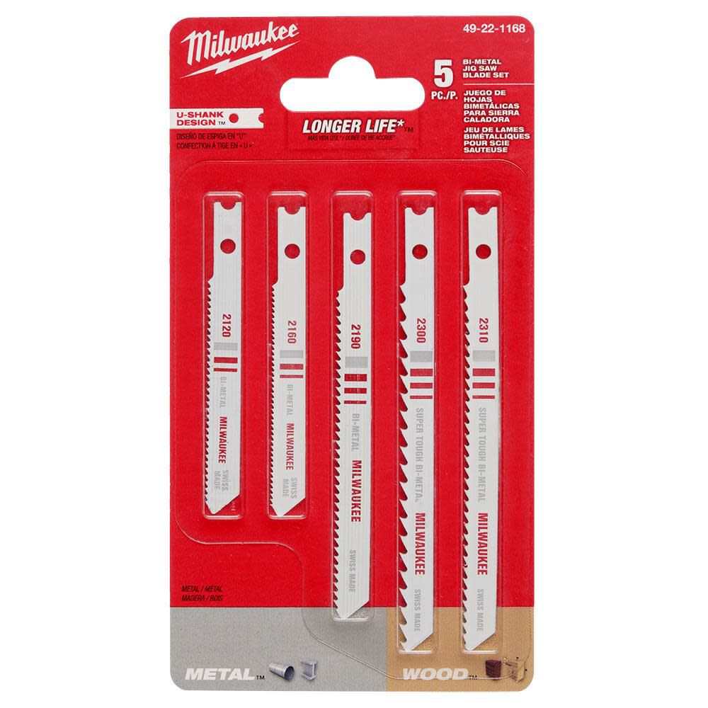 Milwaukee 5 Pc. UShank Jig Saw Blade Assortment 49221168 Acme Tools