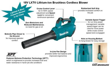Makita 18V LXT Lithium-Ion Brushless Cordless Blower (Bare Tool), large image number 1