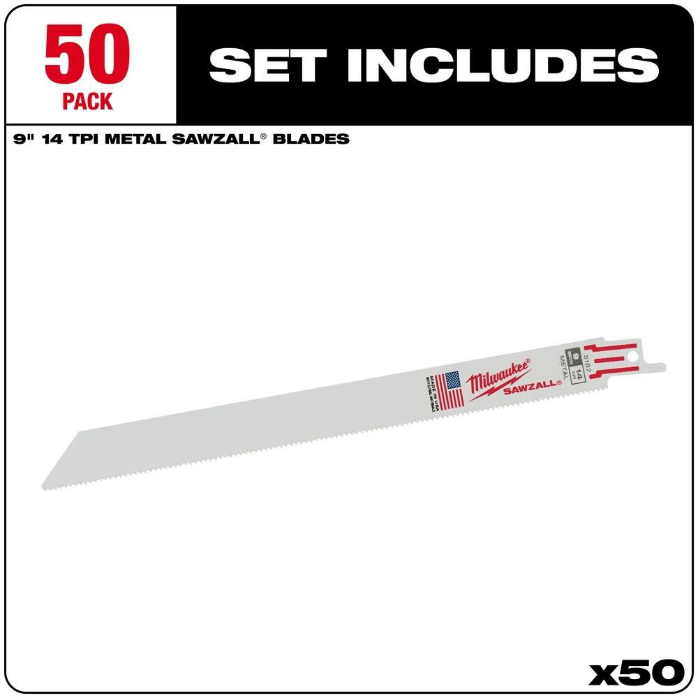 Milwaukee 9 In 14 Tpi Thin Kerf Sawzall Blades 50 Pack 48 01 6187 - Image 2
