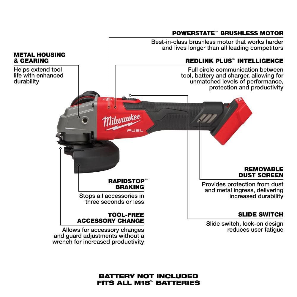 Milwaukee M18 Fuel 4 1 2inch 5inch Braking Grinder Bare Tool 2889 20 - Image 4