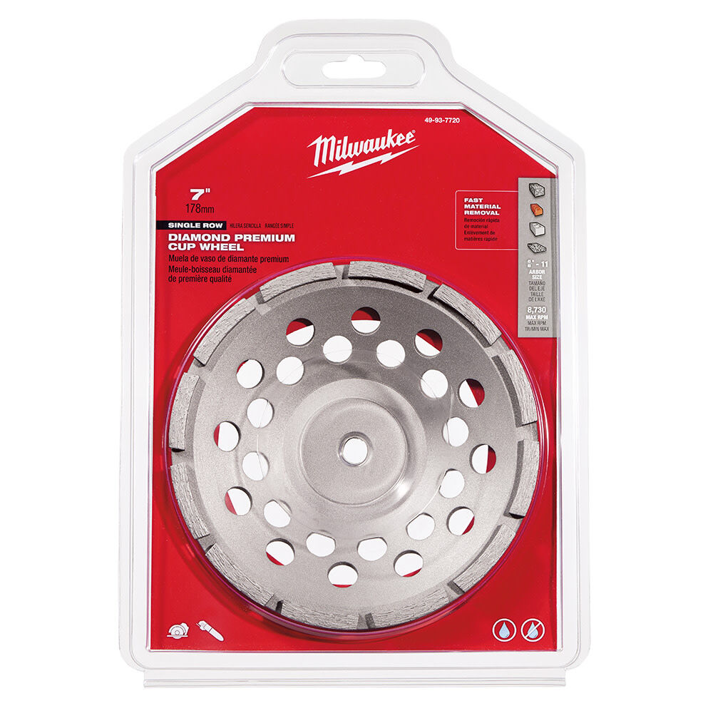 Milwaukee 7 Inch Single Row Segmented Rim Diamond Cup Wheel for Concrete, Brick, and Stone, large image number 5