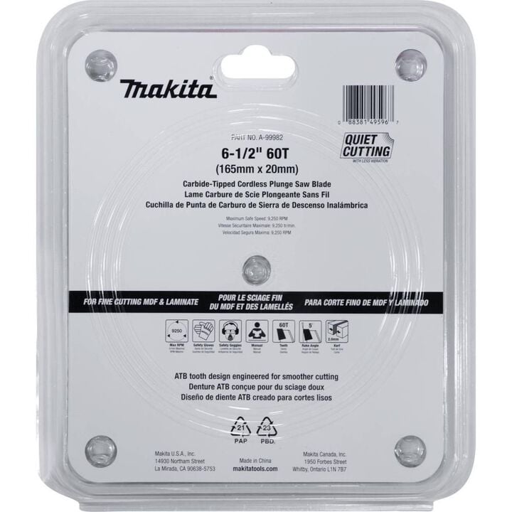 Makita 6-1/2in 60T (ATB) Carbide-Tipped Cordless Plunge Saw Blade, large image number 2