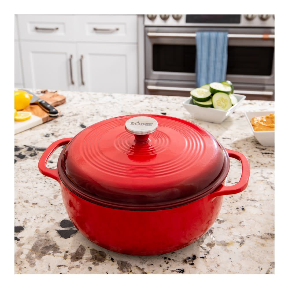 Lodge Cast Iron 6 Qt 10.5 Inch Red Essential Enamel Cast Iron Dutch Oven, large image number 2