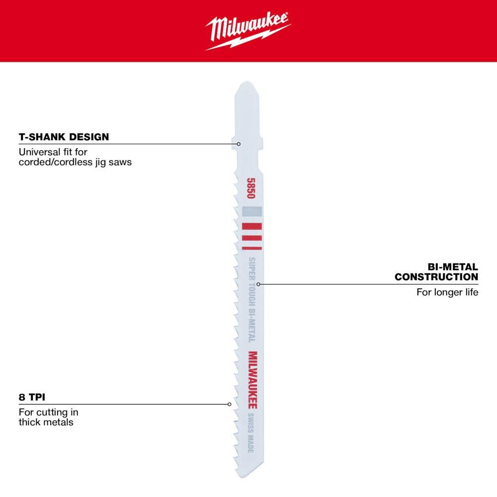 Milwaukee 4 in. 8 TPI Bi-Metal Jig Saw Blades 5PK, large image number 4