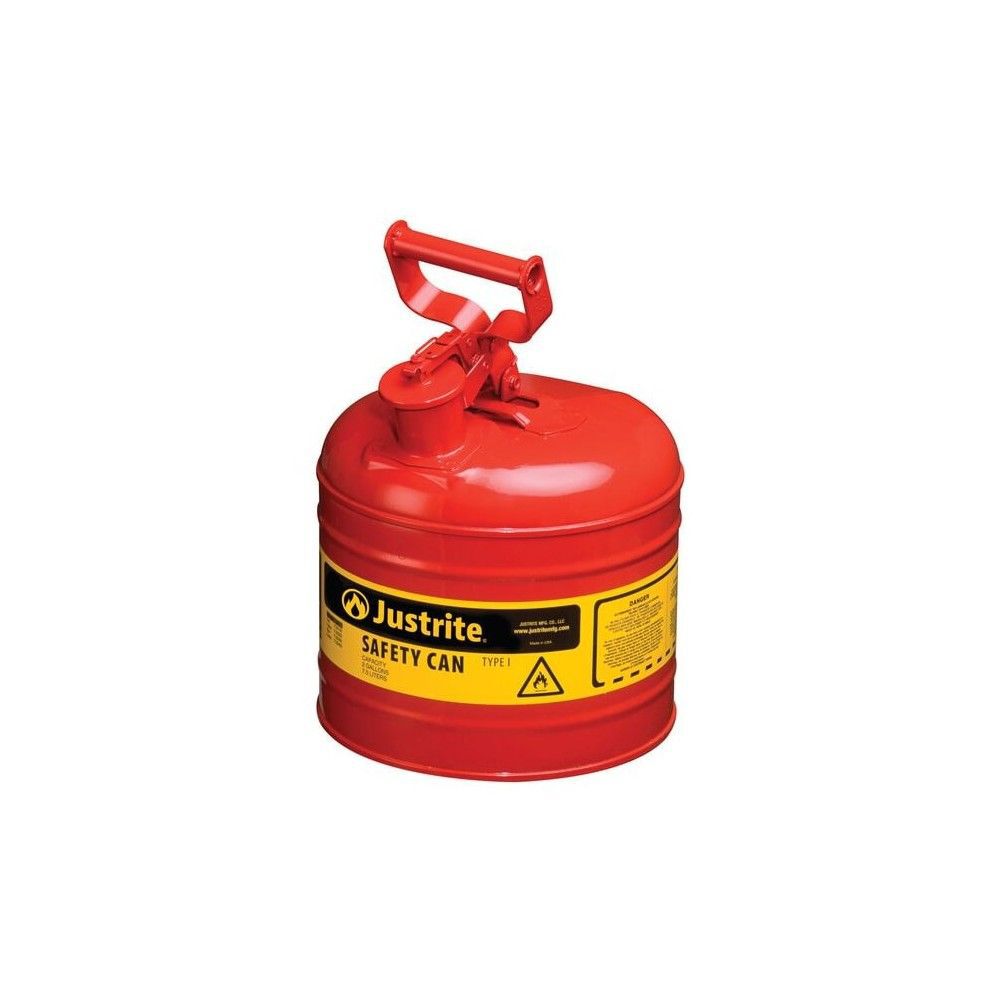Justrite 2 Gal Steel Safety Red Gas Can Type I with Flame Arrester, large image number 2