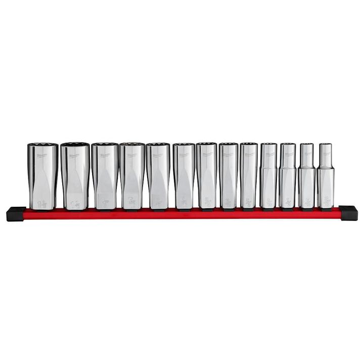 Milwaukee 1/2 Inch Deep 12 Point Socket Set, SAE, 13 Pieces, large image number 0