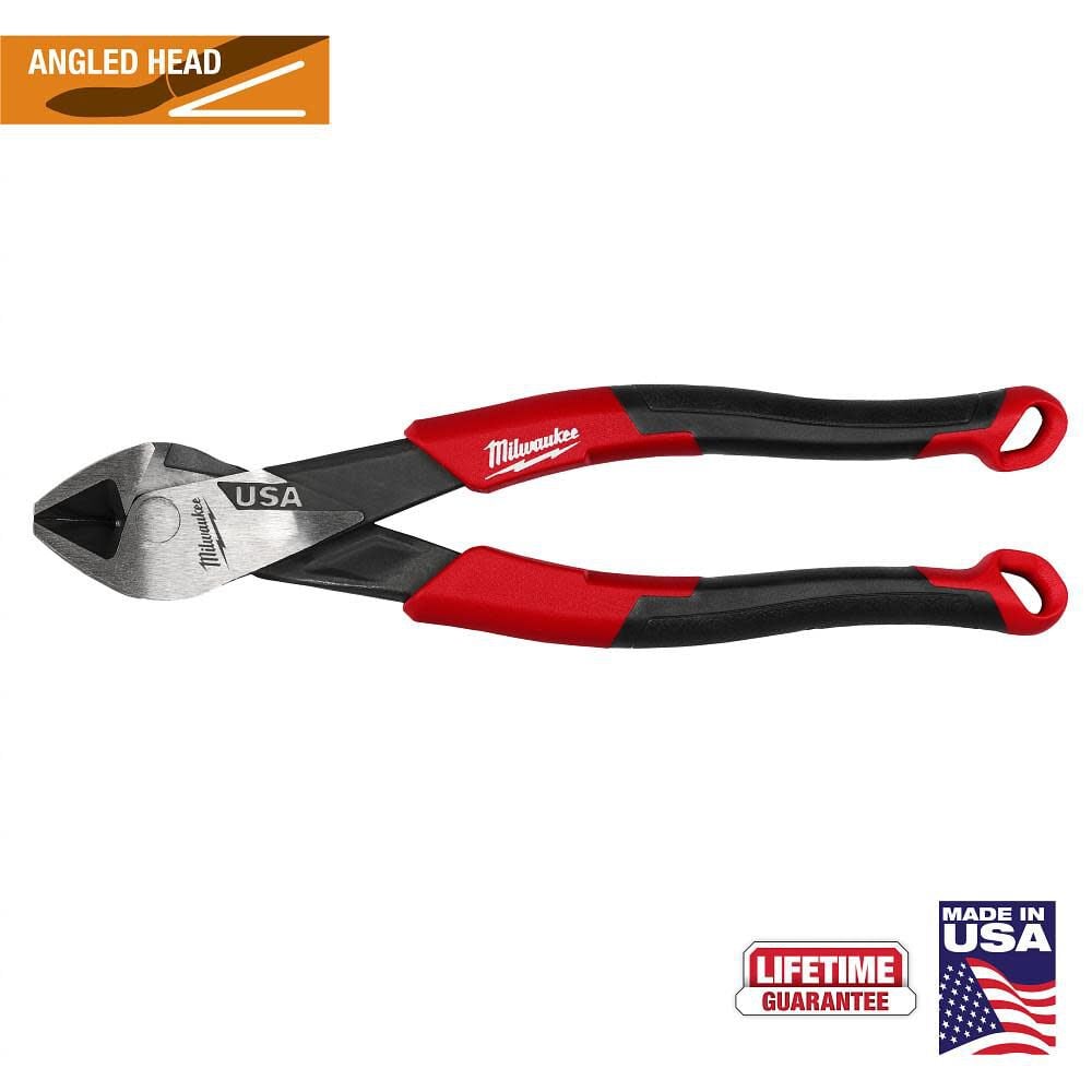 Milwaukee 8 Inch Angled Head Diagonal Comfort Grip Cutting Pliers (USA), large image number 1