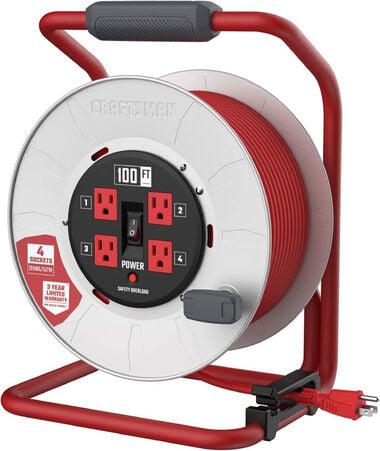 CRAFTSMAN 100 Foot Retractable Extension Cord Reel with 4 Outlets