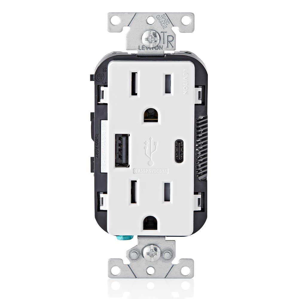 Розетка Leviton с зарядным устройством Usb Type A c 15A 125V 5-15R белого цвета 7290₽