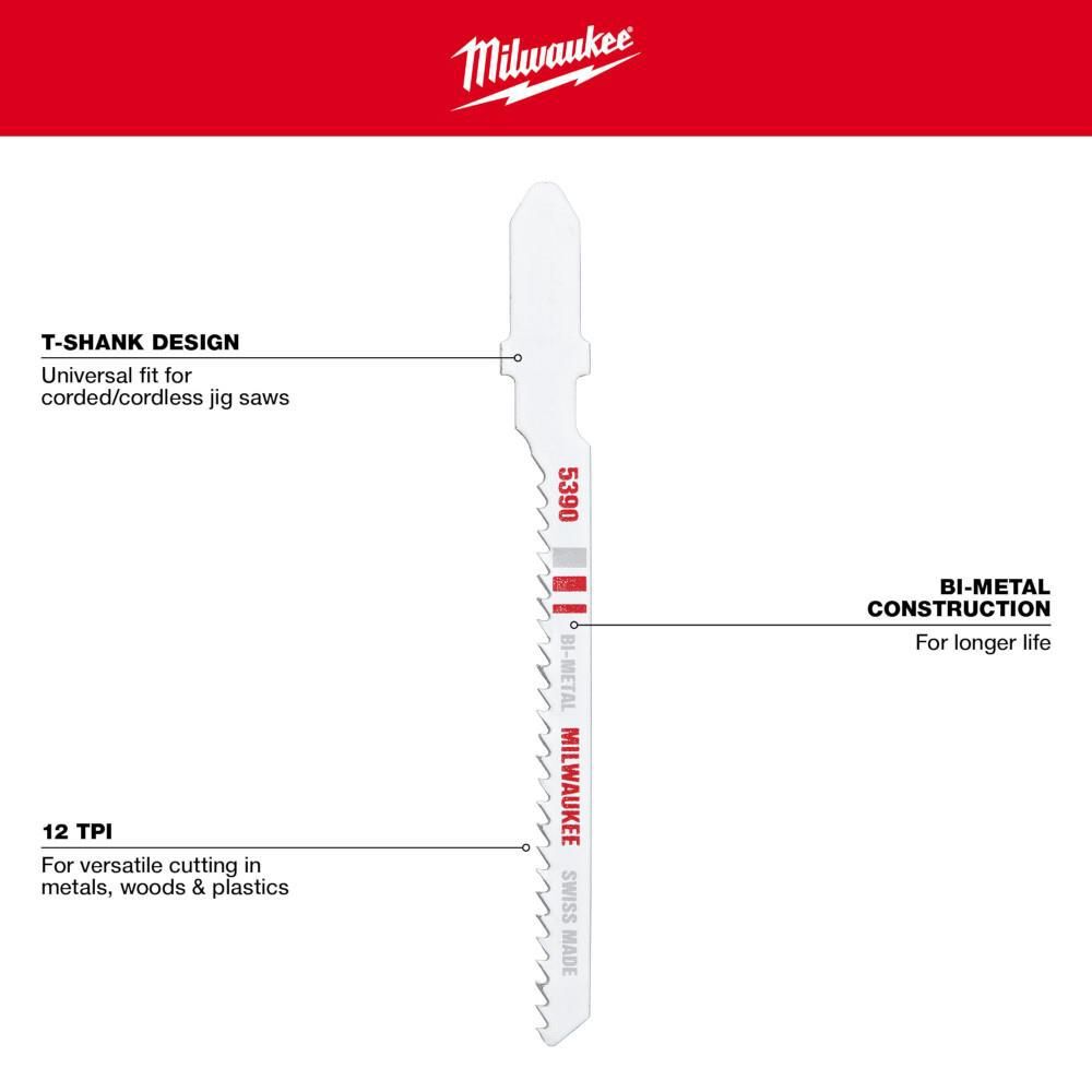 Milwaukee 3 in. 12 TPI Bi-Metal Jig Saw Blade 5PK, large image number 4