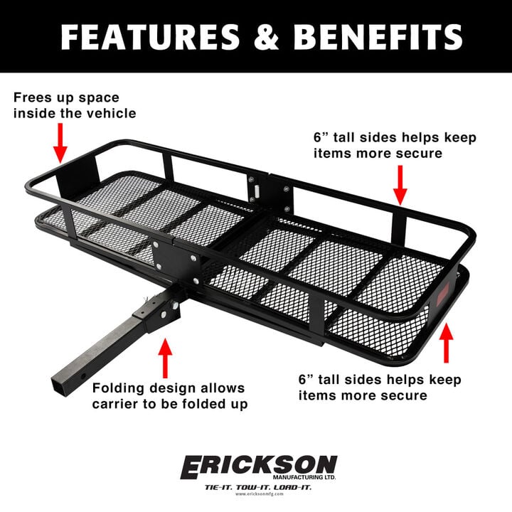 Erickson Mfg Heavy-Duty Folding Steel Hitch Cargo Carrier, 500 lb Capacity 60 Inch x 20 Inch, large image number 1