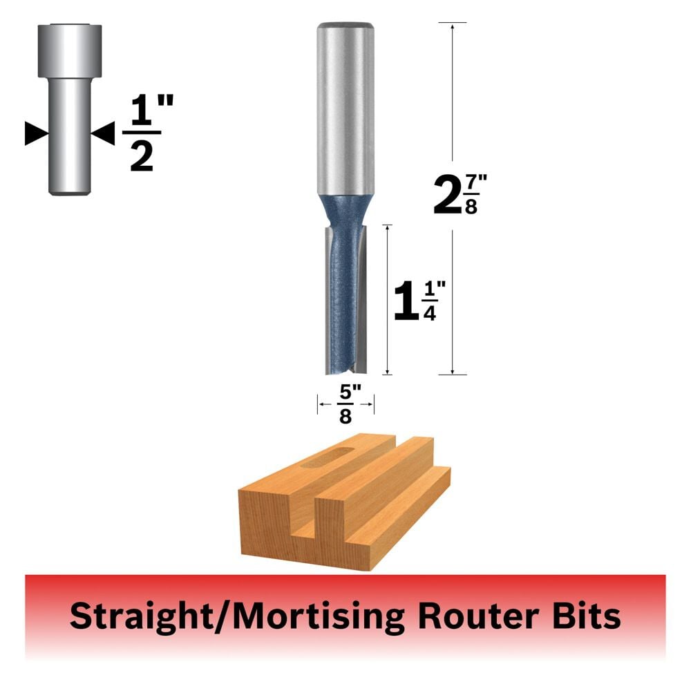 Bosch 13/32in x 25/32in Carbide Tipped 2 Flute Straight Bit, large image number 2