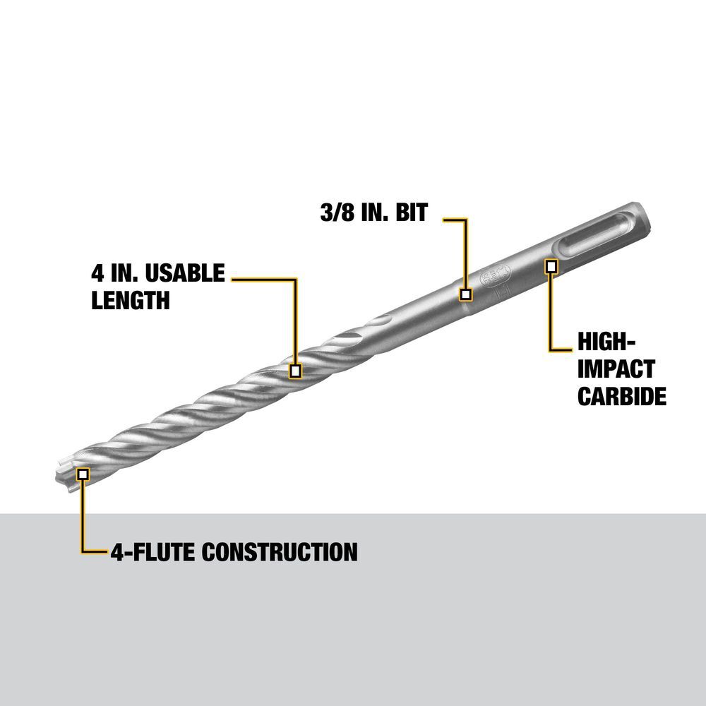 DEWALT 3/8 in x 4 in x 6 1/2 in Solid Carbide SDS Plus Hammer Drill Bit, large image number 2