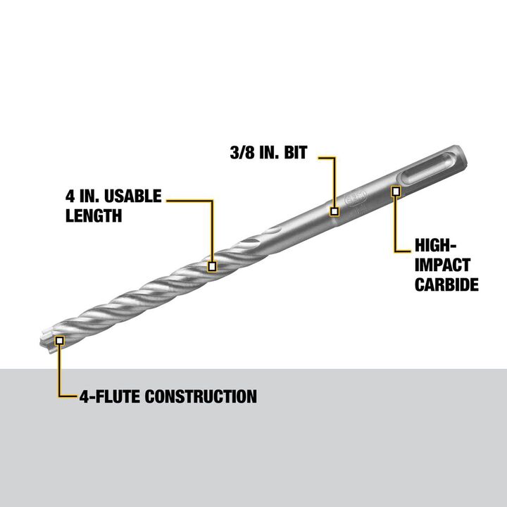 DEWALT 3/8 in x 4 in x 6 1/2 in Solid Carbide SDS Plus Hammer Drill Bit, large image number 1