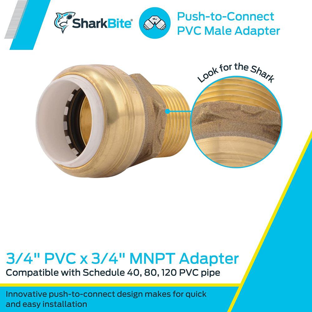 Sharkbite 3/4in PVC x 3/4in MNPT Brass PVC Male Adapter, large image number 4