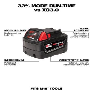 Milwaukee M18 REDLITHIUM XC 4.0Ah Extended Capacity Battery Pack, large image number 1
