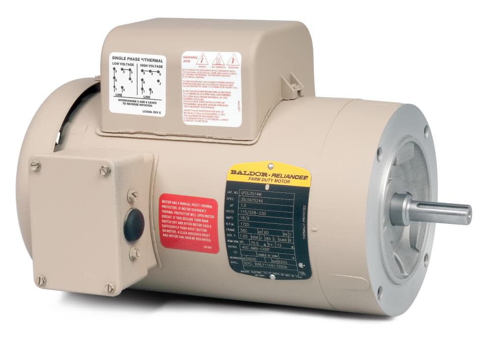 Baldor-Reliance 2HP 1800RPM 145TC 1PH TEFC C-Face No Base AC Motor, large image number 1