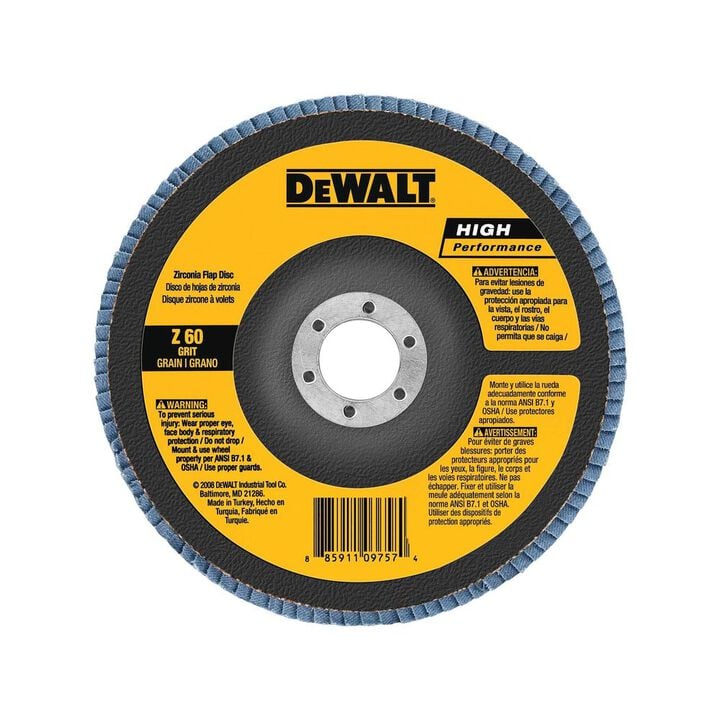 DEWALT 4 In. X5/ 8 In. 60 Grit Zirconia Flap DSC