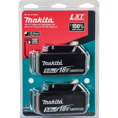 Makita 18 Volt 5.0 Ah LXT Lithium-Ion Battery 2-Pack, large image number 2
