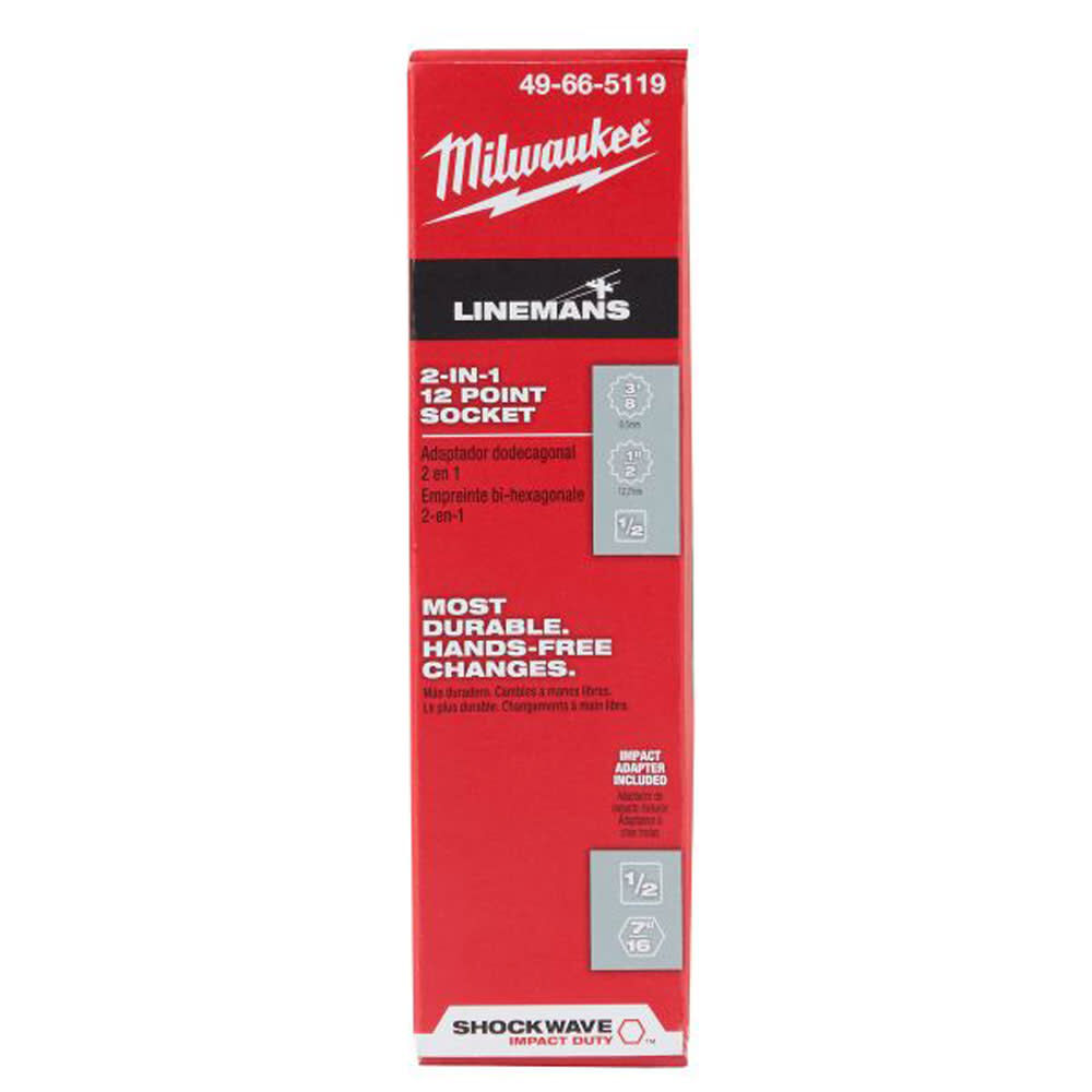 Milwaukee Shockwave Lineman's 12PT 3/8in & 1/2in 2-in-1 Socket, large image number 2