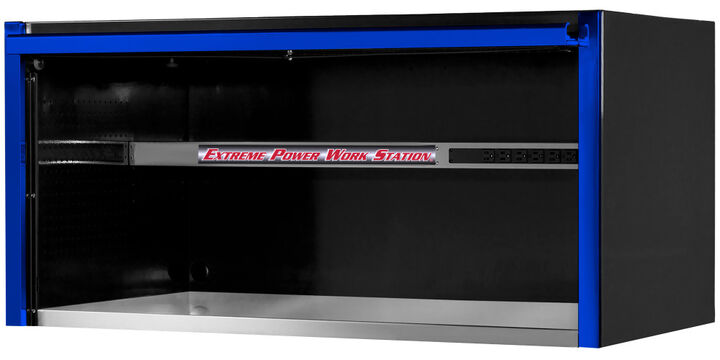 Extreme Tools EXQ Series 55 Inch W x 30 Inch D Professional Extreme Power Workstation Hutch Black with Blue Handle, large image number 0