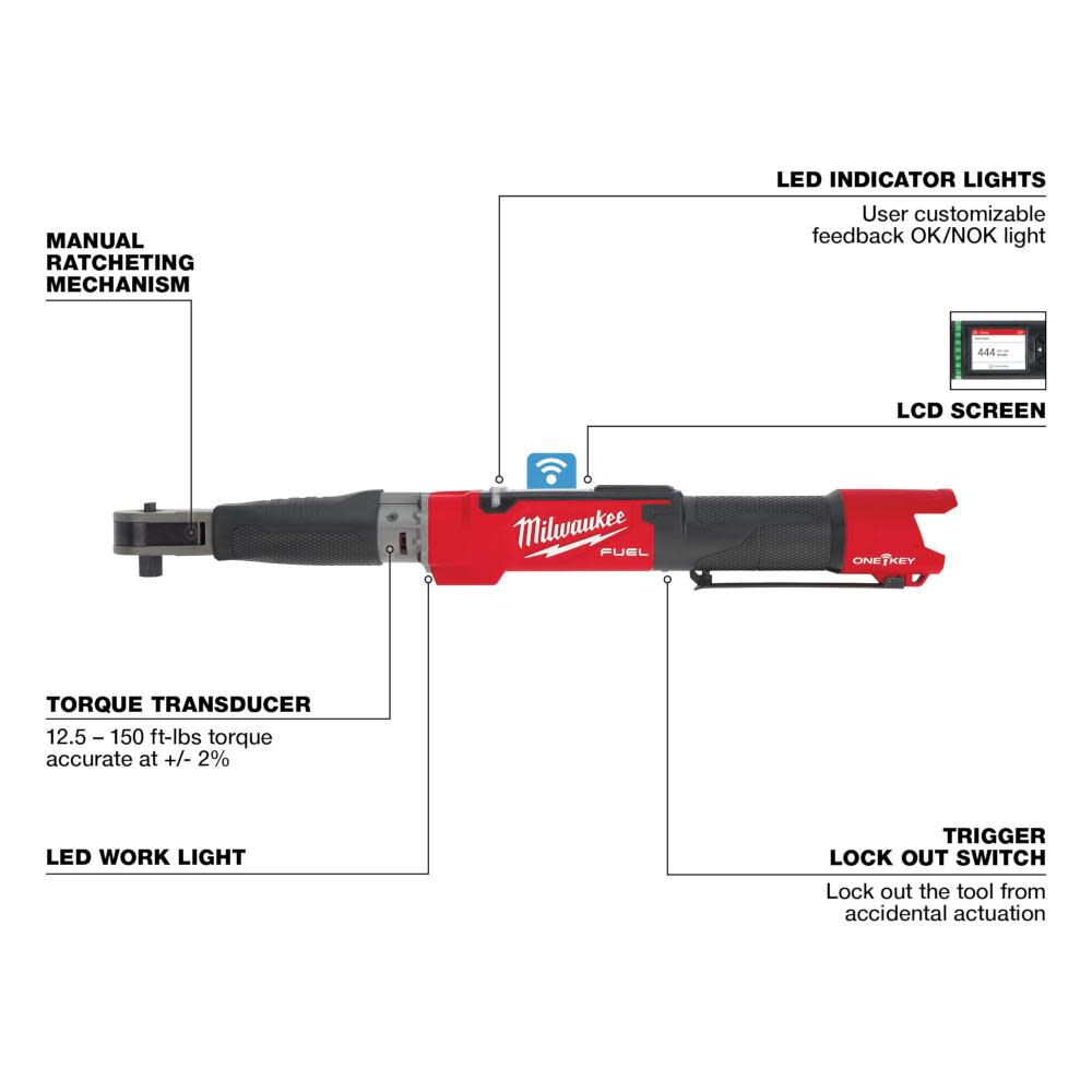 Milwaukee M12 FUEL 1 2inch Digital Torque Wrench with ONE KEY Bare Tool 2466 20 Acme Tools