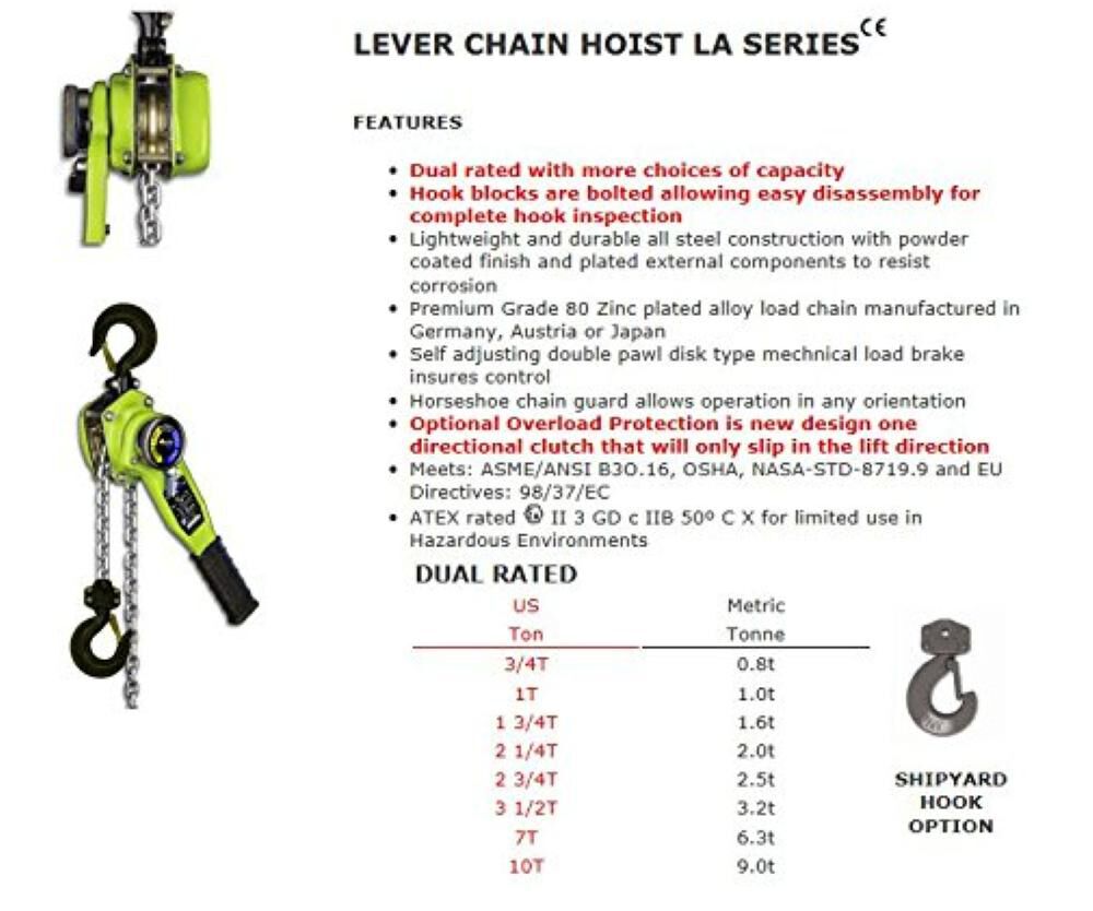 All Material Handling 3/4 Ton Lever Chain Hoist 10 Ft. Lift, large image number 2