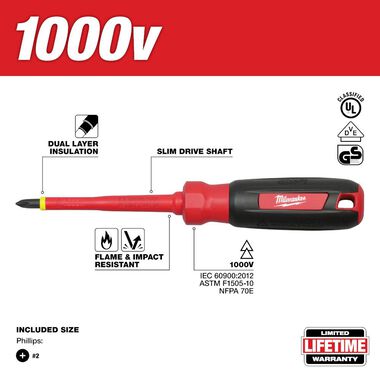 Milwaukee #2 Phillips - 4 in. 1000 V Insulated Screwdriver, large image number 1