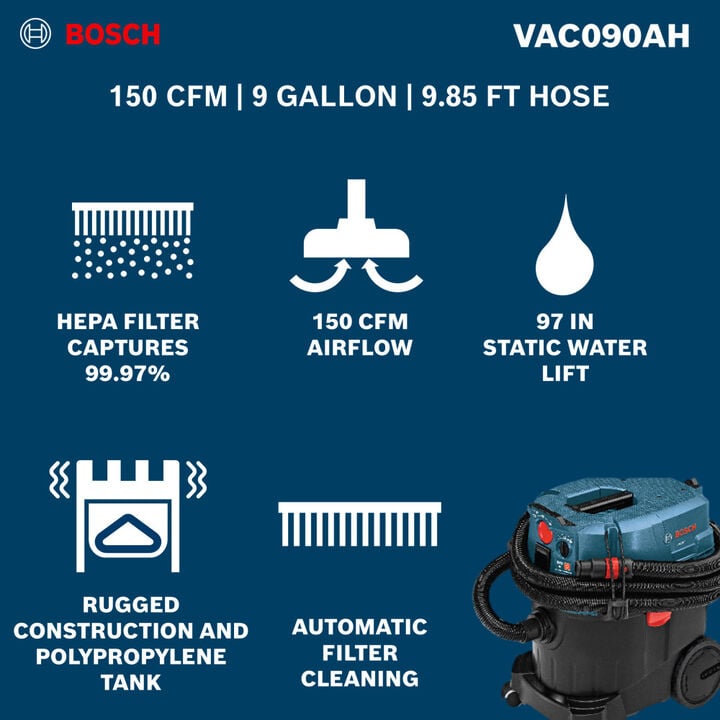 Bosch 9-Gallon Dust Extractor with Auto Filter Clean and HEPA Filter, large image number 15
