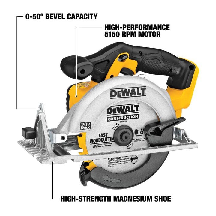 DEWALT 20V Max 6-1/2 Inch Cordless Circular Saw & 20V Max XR 5Ah Battery 2 Pack Bundle, large image number 2