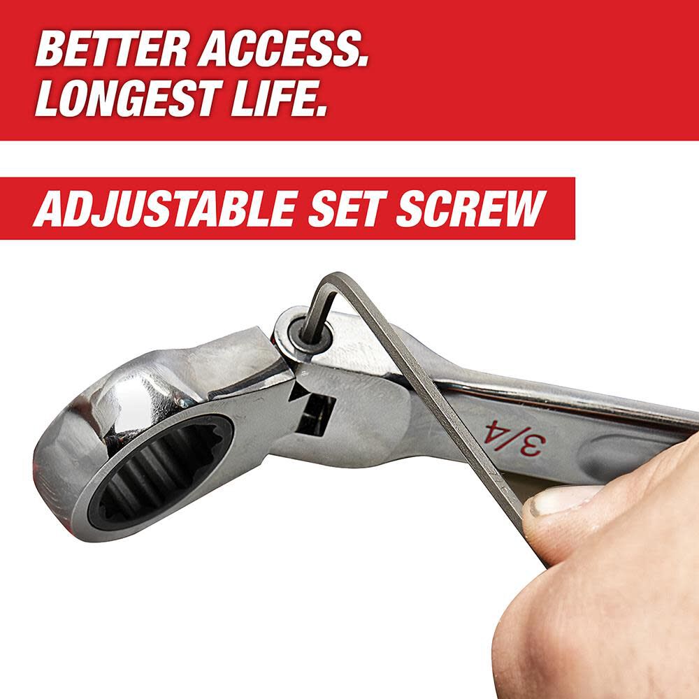 Milwaukee Combination Wrench Set SAE Flex Head Ratcheting 15pc 4822