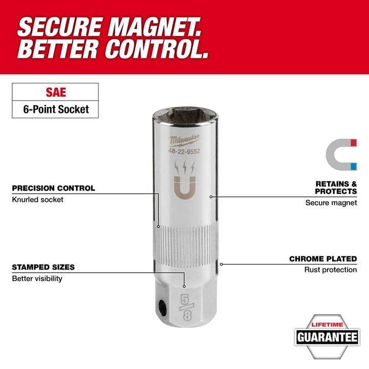 Milwaukee 3/8in Drive 13/16in Magnetic Spark Plug Socket, large image number 1